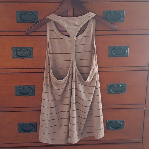Athleta Light Brown Stripe Mesh High Neck Chi Tank Top - Picture 3 of 7